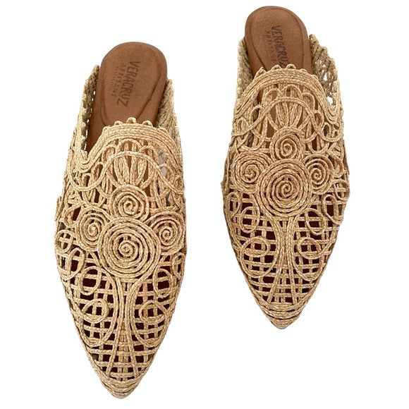 Sundance Veracruz Vintage Lace Mules Pointed Toe Raffia Artisans Dama Raffia - Picture 4 of 12